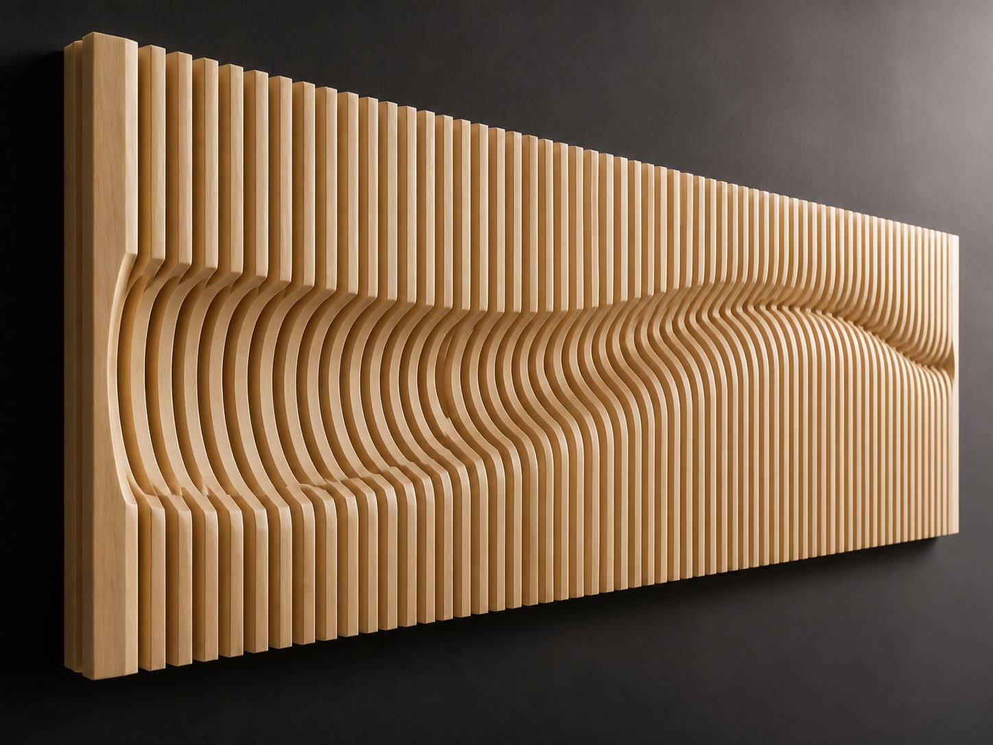 Panel parametrico de madera fabricado con CNC con relieve ondulado 3D