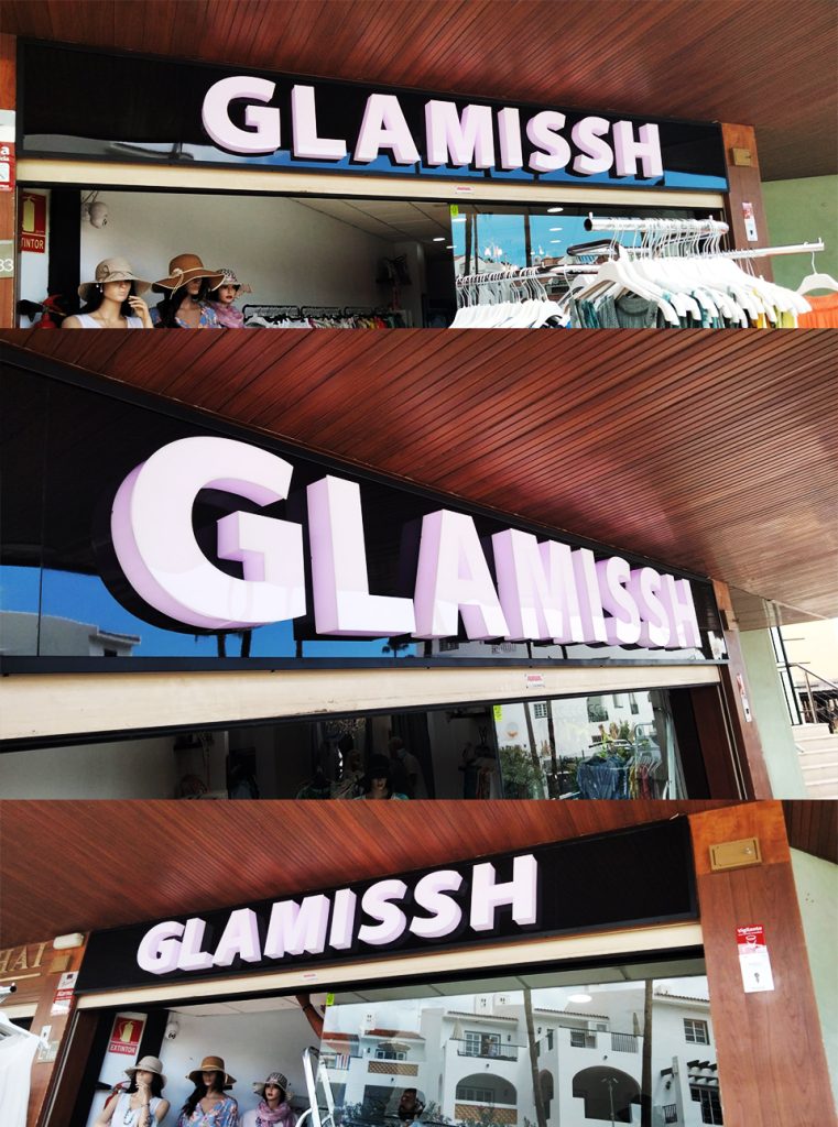 Glamissh varias fotos de letras corporeas luminosa de la tienda en tenerife sur