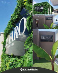 Varias Fotografias Letrero Luminoso sobre cesped de el faro discoteca en Tenerife