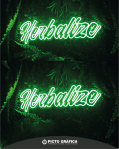 NEON CON LETRAS VERDES CON EL NOMBRE HERBALIZE EN TENRIFE