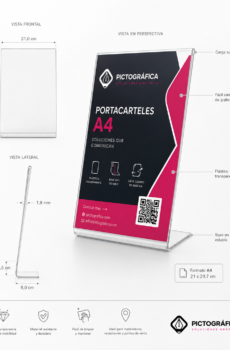 Medidas y características del portacarteles A4 vertical de sobremesa